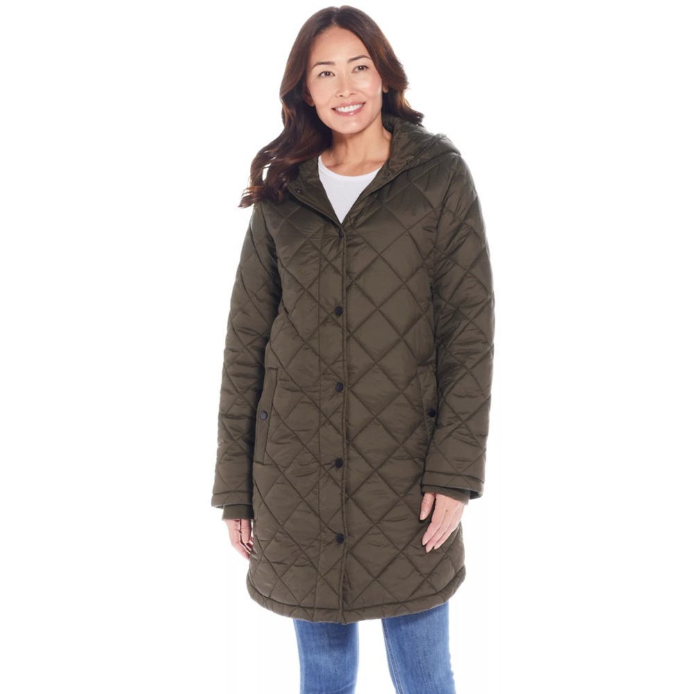 Women's Weatherproof Hooded Diamond-Quilted Duffle Coat